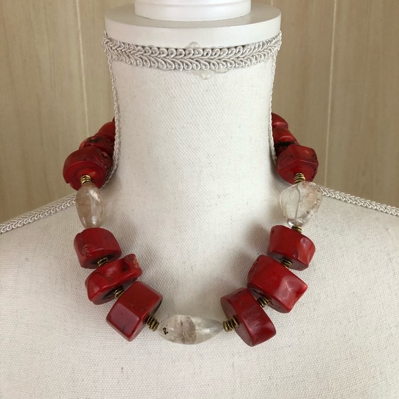 Coral & Crystal Chunk Necklace - Picture 1 of 4